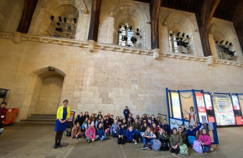 Selaine Saxby MP with Pilton Bluecoat on a tour of Parliament