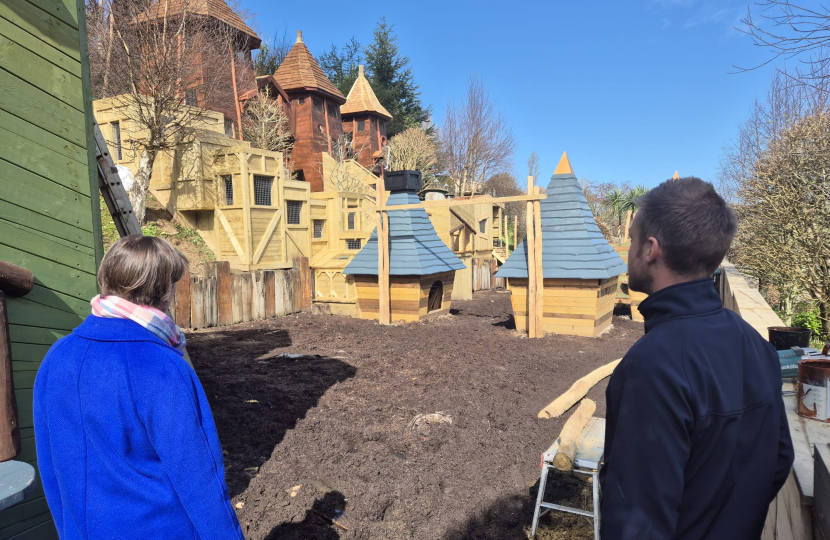 Selaine at the new site in Watermouth Castle 